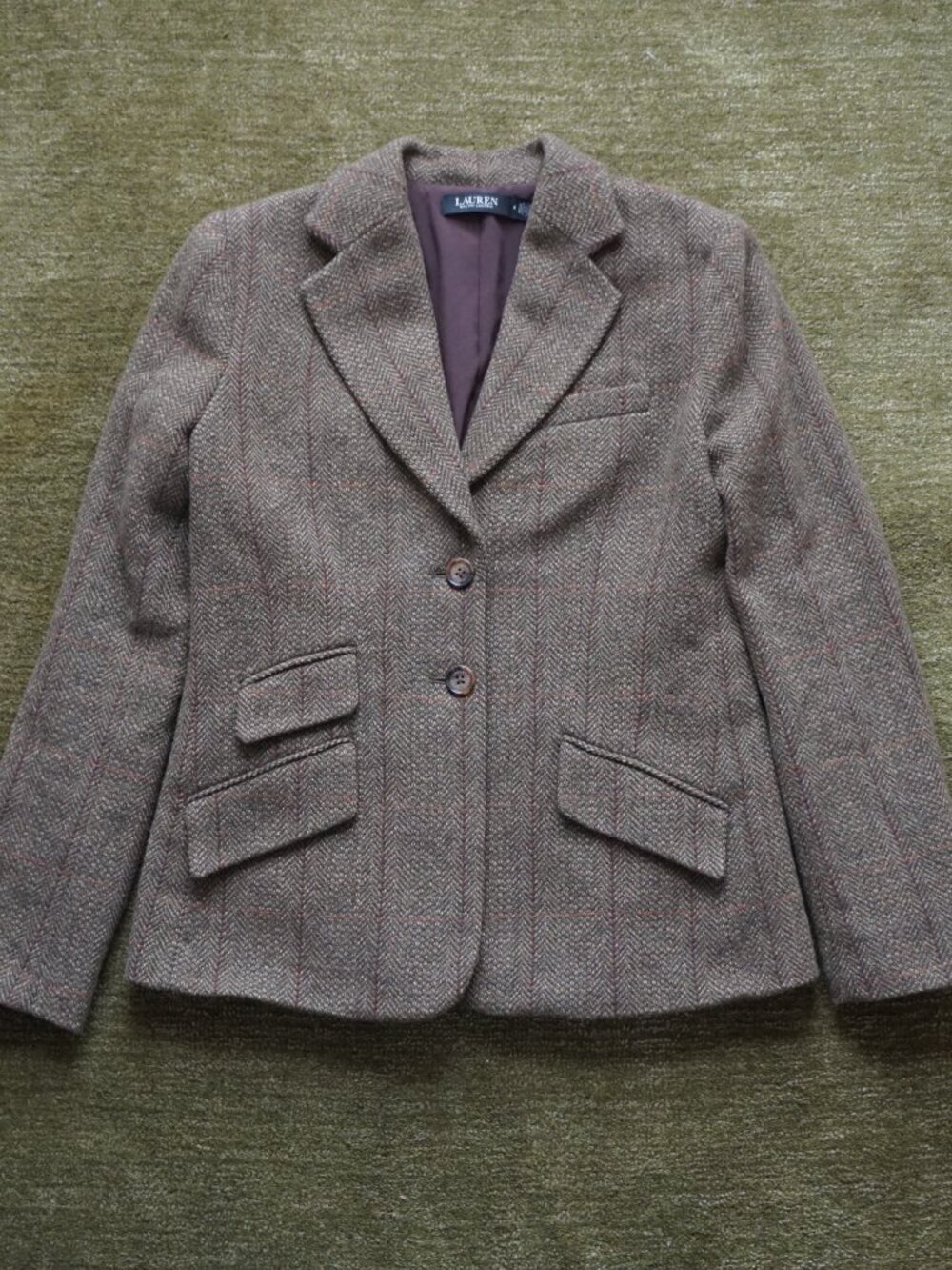 Lauren Ralph Lauren brown plaid wool blazer. 70% wool size 6 - Picture 2 of 8
